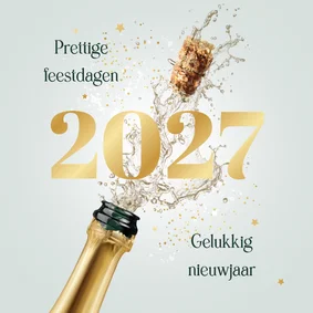 Nieuwjaarskaart champagne 2027 sterretjes goud feestdagen