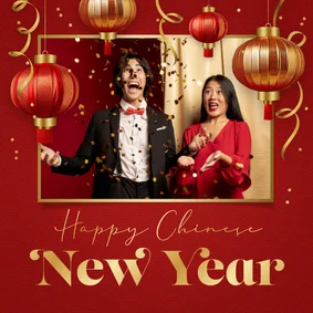 Nieuwjaarskaart Chinees nieuwjaar foto lampionnen slingers