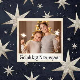 Nieuwjaarskaart foto glitter sterren gelukkig nieuwjaar