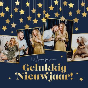 Nieuwjaarskaart fotocollage sterren gelukkig nieuwjaar goud