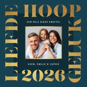 Nieuwjaarskaart grafisch modern goud foto 2026 liefde