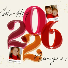 Nieuwjaarskaart groot jaartal met foto kleurrijk