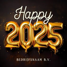 Nieuwjaarskaart happy 2025 folieballonnen goud 