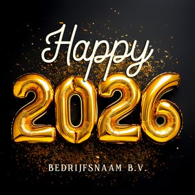 Nieuwjaarskaart happy 2026 folieballonnen goud 