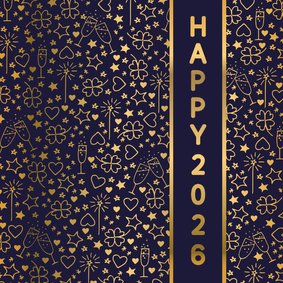Nieuwjaarskaart happy 2026 illustraties goudlook