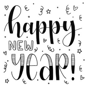 Nieuwjaarskaart Happy new year handlettering