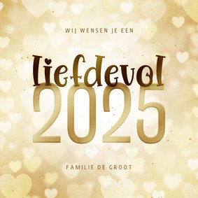 Nieuwjaarskaart hartjes liefdevol 2025 goudlook