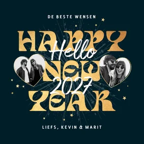 Nieuwjaarskaart hello 2027 goud vuurwerk sterretjes foto's