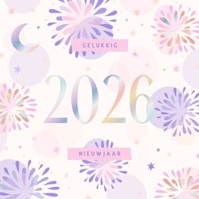 Nieuwjaarskaart holografisch 2026 vuurwerk