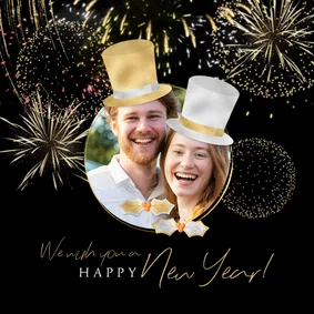 Nieuwjaarskaart humor vrolijk verkleedfeest eigen foto
