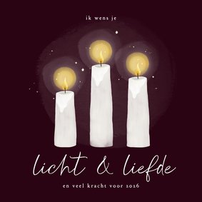Nieuwjaarskaart licht en liefde kaarsjes bordeaux