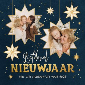 Nieuwjaarskaart liefdevol sterren goud fotokaart nieuwjaar