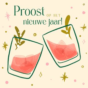 Nieuwjaarskaart met cocktails en confetti