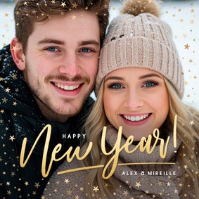 Nieuwjaarskaart met eigen foto en gouden sterren kader