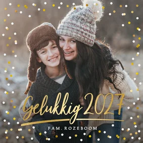 Nieuwjaarskaart met eigen foto, gouden 2027 en confetti
