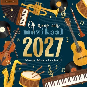 Nieuwjaarskaart muzikaal 2027 instrumenten fijne feestdagen