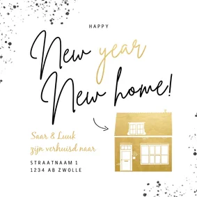 Nieuwjaarskaart new year new home verhuiskaart goudlook