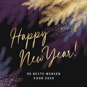 Nieuwjaarskaart paars goud dennenboom