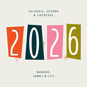 Nieuwjaarskaart retro groot jaartal 2026