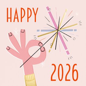 Nieuwjaarskaart retro vuurwerk happy 2026