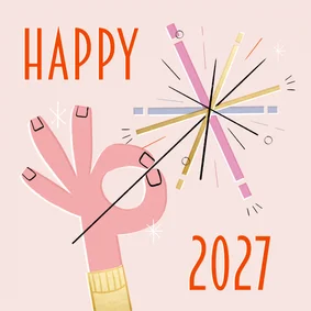 Nieuwjaarskaart retro vuurwerk happy 2027