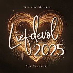 Nieuwjaarskaart sprankelend hart liefdevol 2025 vuurwerk