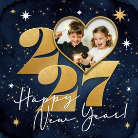 Nieuwjaarskaart sterren goud 2027 foto vuurwerk hart