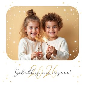 Nieuwjaarskaart sterretjes sprankelend foto goud 2026
