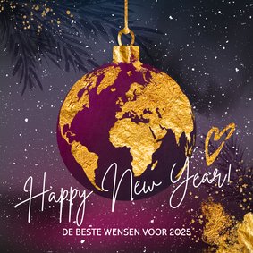 Nieuwjaarskaart stijlvolle kerstbal wereldbol paars