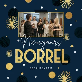 Nieuwjaarskaart uitnodiging nieuwjaarsborrel vuurwerk