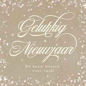 Nieuwjaarskaart vintage kraftlook met sierlijke tekst
