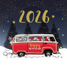 Nieuwjaarskaart Volkswagenbusje