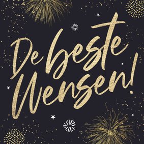 Nieuwjaarskaart vuurwerk de beste wensen goud sterren