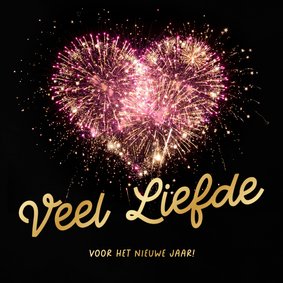Nieuwjaarskaart vuurwerk hart liefde voor het nieuwe jaar