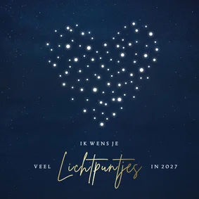Nieuwjaarskaart vuurwerk in hartjes vorm - veel lichtpuntjes