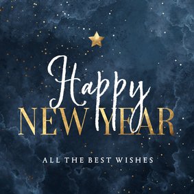 Nieuwjaarskaart waterverf wolkjes Happy New Year met ster