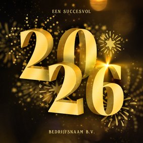 Nieuwjaarskaart zakelijk 2026 3D met vuurwerk