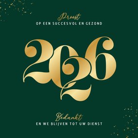 Nieuwjaarskaart zakelijk 2026 grafisch stijlvol goud 