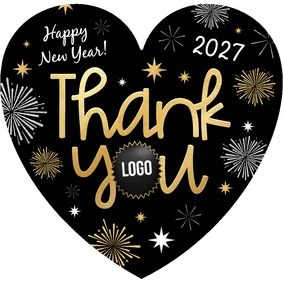 Nieuwjaarskaart zakelijk thank you hartvorm sterren vuurwerk