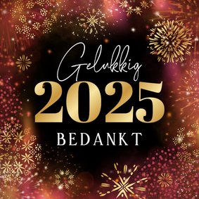 Nieuwjaarskaart zakelijk vuurwerk goud 2025 sprankelend