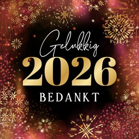 Nieuwjaarskaart zakelijk vuurwerk goud 2026 sprankelend