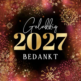 Nieuwjaarskaart zakelijk vuurwerk goud 2027 sprankelend