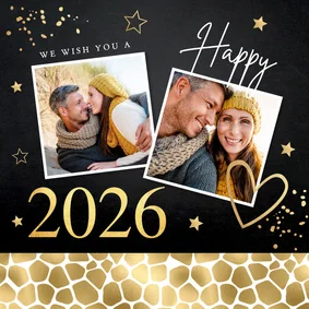 Nieuwjaarskaart zwart goudlook panterprint foto 2026