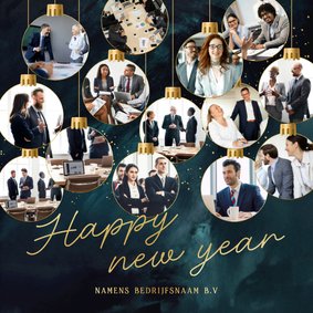 Nieuwjaarskaartje fotocollage kerstbal happy new year