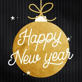 Nieuwjaarskaartje gouden kerstbal happy new year