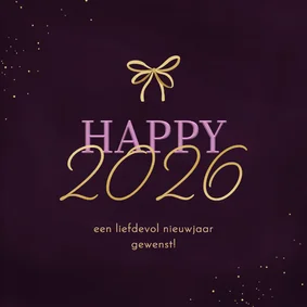 Nieuwjaarskaartje happy 2026 met strikje paars