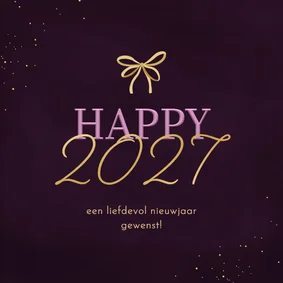 Nieuwjaarskaartje happy 2027 met strikje paars