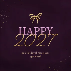 Nieuwjaarskaartje happy 2027 met strikje paars