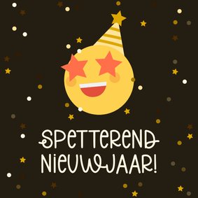 Nieuwkaarskaart spetterend nieuwjaar emoji met ster ogen