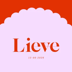 Opvallend hip geboortekaartje met cirkel rood en lila